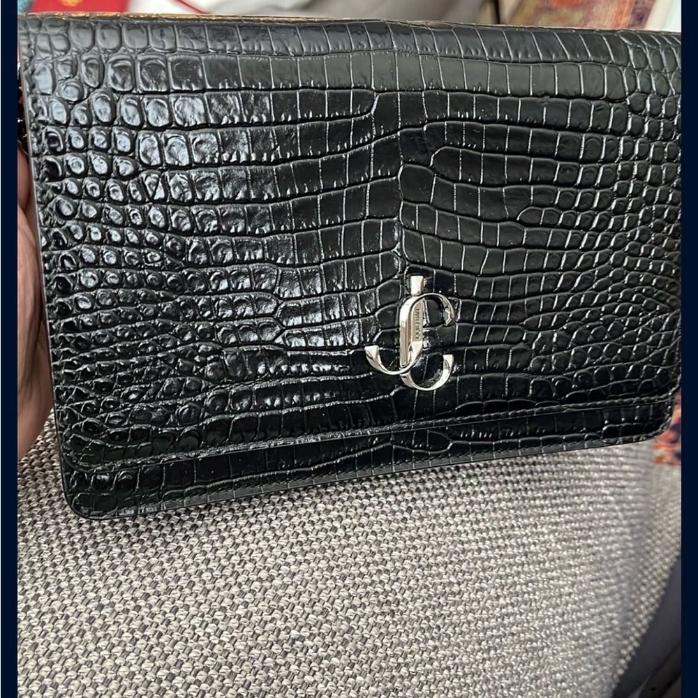 Jimmy Choo Black Croc Embossed Clutch